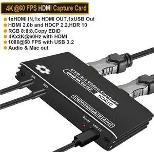 4K 60FPS USB3.2 Capture Card, Video Capture Card,HDMI Capture Card Switch with Microphone, USB-C Game Capture Card for Live Streaming Video Recording, Screen Capture Device Work with PS4/PC/OBS/DSLR 4K 60FPS USB3.2 Capture Card, Video Capture Card,HDMI Capture Card Switch with Microphone, USB-C Game Capture Card for Live Streaming Video Recording, Screen Capture Device Work with PS4/PC/OBS/DSLR