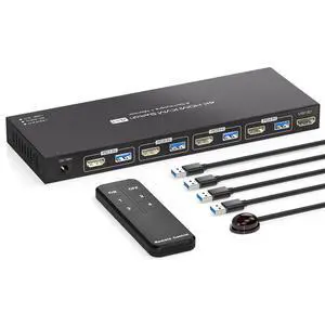 WRIARICH 4K HDMI KVM Switch 1 Monitors 4 Computers 4 USB 3.0 Ports HDMI 2.0 Switch for 4 Computers Share Keyboard Mouse Printer and one HDMI Monitor Support 4K@60Hz 2K@120Hz, with Wired Controller WRIARICH 4K HDMI KVM Switch 1 Monitors 4 Computers 4 USB 3.0 Ports HDMI 2.0 Switch for 4 Computers Share Keyboard Mouse Printer and one HDMI Monitor Support 4K@60Hz 2K@120Hz, with Wired Controller