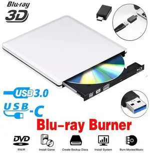 WRIARICH Aluminum External Blu-Ray/DVD/CD Burner Drive, USB 3.0 Type-C External DVD CD ROM Burner, Portable DVD Player, CD RW Optical Drive, For Laptop Desktop PC Windows Linux OS Apple Mac, Silver WRIARICH Aluminum External Blu-Ray/DVD/CD Burner Drive, USB 3.0 Type-C External DVD CD ROM Burner, Portable DVD Player, CD RW Optical Drive, For Laptop Desktop PC Windows Linux OS Apple Mac, Silver