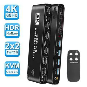 WRIARICH 4K HDMI Matrix KVM Switch Dual Monitor 2X2, 2 Computers 2 Monitor Share Keyboard Mouse Printer and 2usb3.0 Switcher Switch WRIARICH 4K HDMI Matrix KVM Switch Dual Monitor 2X2, 2 Computers 2 Monitor Share Keyboard Mouse Printer and 2usb3.0 Switcher Switch