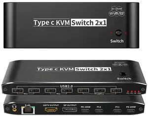 WRIARICH USB-C 8K KVM Switch 2 PC Input 1 DP/HDMI Monitor Output, 8K@60Hz 4K@144Hz 2-Port 100W PD with 7 USB2.0 Port,3.5mm Audio Jack RJ45 2 PC Sharing one USB Keyboard Mouse U disks WRIARICH USB-C 8K KVM Switch 2 PC Input 1 DP/HDMI Monitor Output, 8K@60Hz 4K@144Hz 2-Port 100W PD with 7 USB2.0 Port,3.5mm Audio Jack RJ45 2 PC Sharing one USB Keyboard Mouse U disks