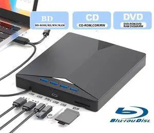 WRIARICH 6 in 1 External Blu ray Drives Player Read Support CD/DVD/BD Drive Read/Write, Compatible with USB 3.0 / Type-C CD/DVD/Blu-ray Player Burner for pc, Windows 7/8/10/11 & Ma WRIARICH 6 in 1 External Blu ray Drives Player Read Support CD/DVD/BD Drive Read/Write, Compatible with USB 3.0 / Type-C CD/DVD/Blu-ray Player Burner for pc, Windows 7/8/10/11 & Ma