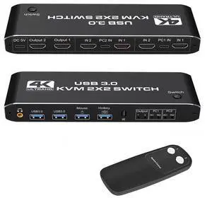 WRIARICH 4K@60Hz HDMI KVM Switch 2 in 2 Out Box, Share 2 Computers to Dual Monitor USB KVM Switcher Adapter, Support Hotkey Switch, Support Wireless Keyboard and Mouse, USB Disk, Printer, USB Camera WRIARICH 4K@60Hz HDMI KVM Switch 2 in 2 Out Box, Share 2 Computers to Dual Monitor USB KVM Switcher Adapter, Support Hotkey Switch, Support Wireless Keyboard and Mouse, USB Disk, Printer, USB Camera