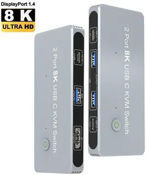 WRIARICH 2 Port 8K USB C KVM Switch with DisplayPort Port Compatible with Thunderbolt 3/4 for 2xUSB-C PC to One DisplayPort Dual Monitor WRIARICH 2 Port 8K USB C KVM Switch with DisplayPort Port Compatible with Thunderbolt 3/4 for 2xUSB-C PC to One DisplayPort Dual Monitor