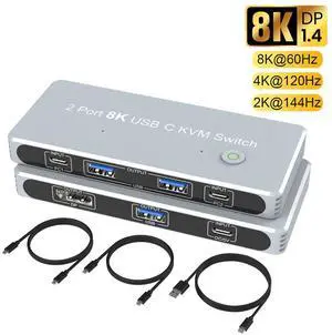 WRIARICH KVM Switch DisplayPort 2 Port 8K,LUOM KVM DP Switches Box 2 in 1 Out,for 2PC Share 1 Monitor and One Keyboard Mouse,KVM Switch Displayport,Support 8K@60Hz 4K@144Hz 3D 1080P WRIARICH KVM Switch DisplayPort 2 Port 8K,LUOM KVM DP Switches Box 2 in 1 Out,for 2PC Share 1 Monitor and One Keyboard Mouse,KVM Switch Displayport,Support 8K@60Hz 4K@144Hz 3D 1080P