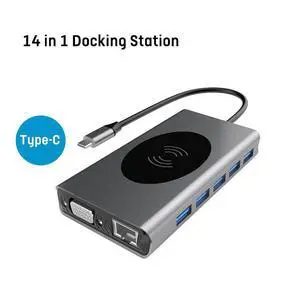 USB C Docking Station Adapter, 14 in 1 Triple Display Multiport Dongle, Type C Hub with Wireless Charging,VGA,Gigablit, Dual HDMI, 100W PD, 5USB3.0 ,3.5mm Audio and SD/TF Card Reader for HP/Dell USB C Docking Station Adapter, 14 in 1 Triple Display Multiport Dongle, Type C Hub with Wireless Charging,VGA,Gigablit, Dual HDMI, 100W PD, 5USB3.0 ,3.5mm Audio and SD/TF Card Reader for HP/Dell