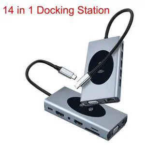 WRIARICH Dual Display USB Type C HUB with to VGA Dual HDMI, Gigabit, 5USB3.0 Ports, SD/TF,Wireless Charging Multiport Adapter Docking Station Dongle for MacBook Air Pro and More WRIARICH Dual Display USB Type C HUB with to VGA Dual HDMI, Gigabit, 5USB3.0 Ports, SD/TF,Wireless Charging Multiport Adapter Docking Station Dongle for MacBook Air Pro and More