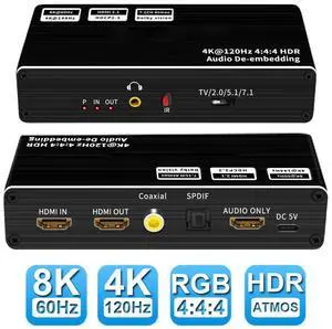 WRIARICH 8K@60HZ HDMI 2.1 Audio Extractor 48Gbps HDMI 2.1 7.1CH Support - HDCP 2.2/2.3 - EDID,Dolby Vision,HDR 10 Support Optical Toslink SPDIF 7.1Ch 3.5mm Audio Jack WRIARICH 8K@60HZ HDMI 2.1 Audio Extractor 48Gbps HDMI 2.1 7.1CH Support - HDCP 2.2/2.3 - EDID,Dolby Vision,HDR 10 Support Optical Toslink SPDIF 7.1Ch 3.5mm Audio Jack
