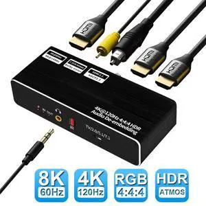 HDMI Audio Extractor, 8K 60Hz Audio Extractor HDMI2.1 Splitter Audio Converter,HDMI + Optical Toslink SPDIF + 3.5mm Audio Jack + Coaxial + 7.1Ch, Support - HDCP 2.2/2.3 - EDID,Dolby Vision,HDR 10 HDMI Audio Extractor, 8K 60Hz Audio Extractor HDMI2.1 Splitter Audio Converter,HDMI + Optical Toslink SPDIF + 3.5mm Audio Jack + Coaxial + 7.1Ch, Support - HDCP 2.2/2.3 - EDID,Dolby Vision,HDR 10