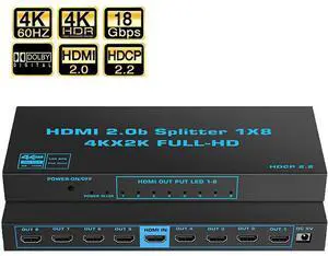 WRIARICH HDMI Splitter 1 in 8 Out -4K Hdmi Splitter 1x8 Ports v2.0 Powered 4K/2K@60hz Full Ultra HD 1080p US Adapter 3D Support 3D HDCP2.2, RGB 4:4:4, 18.5Gbps for Xbox, PS5, Fire Stick, Roku WRIARICH HDMI Splitter 1 in 8 Out -4K Hdmi Splitter 1x8 Ports v2.0 Powered 4K/2K@60hz Full Ultra HD 1080p US Adapter 3D Support 3D HDCP2.2, RGB 4:4:4, 18.5Gbps for Xbox, PS5, Fire Stick, Roku