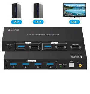 WRIARICH KVM Switch DisplayPort - DP KVM Switch for 1 Monitor 2 Computers to Share Mouse, Keyboard, Printer, USB 3.0 Device and Ultra HD Monitor, Support 8K@60Hz with Wired Controller WRIARICH KVM Switch DisplayPort - DP KVM Switch for 1 Monitor 2 Computers to Share Mouse, Keyboard, Printer, USB 3.0 Device and Ultra HD Monitor, Support 8K@60Hz with Wired Controller