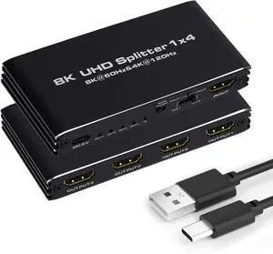 WRIARICH 8K@60Hz HDMI Splitter 1 in 4 Out, 1x4 HDMI 2.1 Splitter Support 4K@120Hz, VRR HDCP2.3 HDR HDR10 48Gbps EDID Dolby Atmos 7.1ch, Only Duplicate/Mirror Screens Not Extend WRIARICH 8K@60Hz HDMI Splitter 1 in 4 Out, 1x4 HDMI 2.1 Splitter Support 4K@120Hz, VRR HDCP2.3 HDR HDR10 48Gbps EDID Dolby Atmos 7.1ch, Only Duplicate/Mirror Screens Not Extend