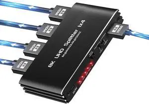 WRIARICH 8K@60Hz HDMI Splitter 1 in 4 Out, 4K@120Hz HDMI 2.1 Splitter 1 in to 4 Identical Outputs for Dual Monitors,Support EDID, HDCP2.3, VRR ALLM,48Gbps,3D,Dol-by Vision WRIARICH 8K@60Hz HDMI Splitter 1 in 4 Out, 4K@120Hz HDMI 2.1 Splitter 1 in to 4 Identical Outputs for Dual Monitors,Support EDID, HDCP2.3, VRR ALLM,48Gbps,3D,Dol-by Vision