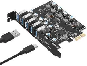 WRIARICH USB 3.2 PCI-e Expansion Card 7Port(2X USB C - 5X USB A), PCI-e x1 to USB 3.2 HUB Adapter 10Gbps WRIARICH USB 3.2 PCI-e Expansion Card 7Port(2X USB C - 5X USB A), PCI-e x1 to USB 3.2 HUB Adapter 10Gbps