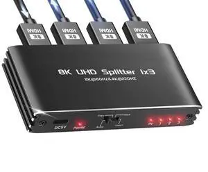 WRIARICH 8K@60Hz HDMI Splitter 1 in 3 Out, 1x3 HDMI 2.1 Splitter Support 4K@120Hz, 1080P@240Hz VRR HDCP2.3 HDR HDR10 48Gbps EDID Dolby Atmos 7.1ch, Only Duplicate/Mirror Screens Not Extend WRIARICH 8K@60Hz HDMI Splitter 1 in 3 Out, 1x3 HDMI 2.1 Splitter Support 4K@120Hz, 1080P@240Hz VRR HDCP2.3 HDR HDR10 48Gbps EDID Dolby Atmos 7.1ch, Only Duplicate/Mirror Screens Not Extend