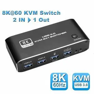 WRIARICH 8K@60Hz HDMI2.1 KVM Switch for 2 Computers 1 Monitor Share Keyboard Mouse Printer and 2usb3.0 Support Wire-Desktop Controller WRIARICH 8K@60Hz HDMI2.1 KVM Switch for 2 Computers 1 Monitor Share Keyboard Mouse Printer and 2usb3.0 Support Wire-Desktop Controller