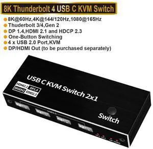 WRIARICH 8K USB-C KVM Switch - 8K 60Hz USB-C HDMI/DP KVM Switch for 2 Computers 1 Monitor and 4 USB Ports to Share Mouse, Keyboard or Other USB Devices, 2 USB-C Cables Included WRIARICH 8K USB-C KVM Switch - 8K 60Hz USB-C HDMI/DP KVM Switch for 2 Computers 1 Monitor and 4 USB Ports to Share Mouse, Keyboard or Other USB Devices, 2 USB-C Cables Included