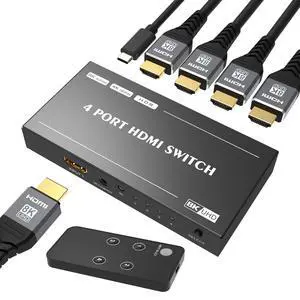 WRIARICH Aluminum Shell HDMI Switcher with Remote Control HDMI-compatible 2.1 4 in 1 out Ultra speed 48Gbps 8K@60Hz 4K@120Hz Switch adapter With switch button For HDTV Projector WRIARICH Aluminum Shell HDMI Switcher with Remote Control HDMI-compatible 2.1 4 in 1 out Ultra speed 48Gbps 8K@60Hz 4K@120Hz Switch adapter With switch button For HDTV Projector