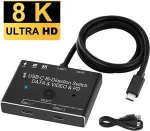 WRIARICH 4K@120Hz 8K@30Hz Type-C 8K Bi-Directional Switch Splitter 1in 2out 2in 1out Converter Support Video Data PD 8K@30hz 100W 10Gbps WRIARICH 4K@120Hz 8K@30Hz Type-C 8K Bi-Directional Switch Splitter 1in 2out 2in 1out Converter Support Video Data PD 8K@30hz 100W 10Gbps