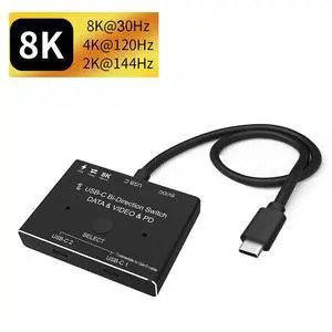 WRIARICH 4K@120Hz 8K@30Hz Type-C 8K Bi-Directional Switch Splitter 1in 2out 2in 1out High Speed 10Gbps Converter Compatible with Thunderbolt Device WRIARICH 4K@120Hz 8K@30Hz Type-C 8K Bi-Directional Switch Splitter 1in 2out 2in 1out High Speed 10Gbps Converter Compatible with Thunderbolt Device