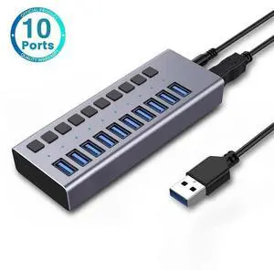 WRIARICH Powered USB Hub, 10-Port USB Splitter Hub (10 Data HUB and Charging Port) with Individual LED On/Off Switches, USB Hub 3.0 Powered with Power Adapter for Mac, PC WRIARICH Powered USB Hub, 10-Port USB Splitter Hub (10 Data HUB and Charging Port) with Individual LED On/Off Switches, USB Hub 3.0 Powered with Power Adapter for Mac, PC