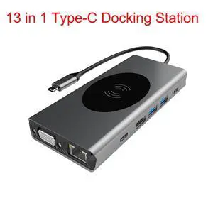 13 IN 1 Docking Station, Type C Multiport Adapter for MacBook Pro/Air, Mac Dongle with Wireless Charging, HDMI, RJ45 Ethernet,USB-C Data Port, VGA, USB3.0, SD/TF Card Reader and Mic/Audio,100W PD 13 IN 1 Docking Station, Type C Multiport Adapter for MacBook Pro/Air, Mac Dongle with Wireless Charging, HDMI, RJ45 Ethernet,USB-C Data Port, VGA, USB3.0, SD/TF Card Reader and Mic/Audio,100W PD