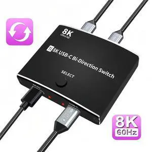 WRIARICH KVM USB C Two-Way Switch 1X2/2X1 USB 3.2 Splitter Data Video Switcher 8K @60Hz PD 100W for PC Monitor WRIARICH KVM USB C Two-Way Switch 1X2/2X1 USB 3.2 Splitter Data Video Switcher 8K @60Hz PD 100W for PC Monitor