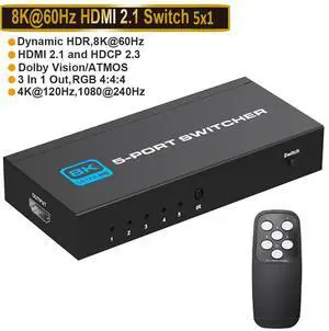 WRIARICH 8K@60Hz HDMI Switch 5 in 1 Out w/IR Remote Control, 5 Port Switcher Selector Box for Xbox Nintendo PS5 PS4 TV Fire Stick Supports Ultra HD Dolby Vision, 48Gbps, HDR10, HDCP 2.3 & 3D - OZ8Q5 WRIARICH 8K@60Hz HDMI Switch 5 in 1 Out w/IR Remote Control, 5 Port Switcher Selector Box for Xbox Nintendo PS5 PS4 TV Fire Stick Supports Ultra HD Dolby Vision, 48Gbps, HDR10, HDCP 2.3 & 3D - OZ8Q5