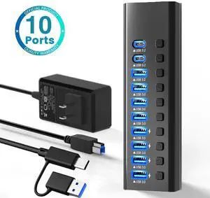 WRIARICH Powered Hybrid USB-A/C Hub10 Ports 48W Powered USB Hub Aluminum USB Splitter with Individual On/Off Switches and 12V Power Adapter for PC, Laptops, MacBook Pro/Air, iMac, WRIARICH Powered Hybrid USB-A/C Hub10 Ports 48W Powered USB Hub Aluminum USB Splitter with Individual On/Off Switches and 12V Power Adapter for PC, Laptops, MacBook Pro/Air, iMac,