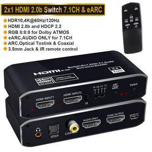 WRIARICH 4K@ 60Hz HDMI Switch Audio Extractor, 2 in 1 Out HDMI Splitter with 3.5mm Audio Jack + Coaxial + Optical Toslink SPDIF for Support HDMI 2.0 1080P/ 3D/ 4K WRIARICH 4K@ 60Hz HDMI Switch Audio Extractor, 2 in 1 Out HDMI Splitter with 3.5mm Audio Jack + Coaxial + Optical Toslink SPDIF for Support HDMI 2.0 1080P/ 3D/ 4K