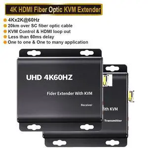 WRIARICH 4K 60hz HDMI KVM Extender Over Fiber with HDMI Loop - HDMI USB Remote KVM Switch/Console Extender - Single Mode 20km Multimode10G SFP - KVM Extension Kit (TX/RX) WRIARICH 4K 60hz HDMI KVM Extender Over Fiber with HDMI Loop - HDMI USB Remote KVM Switch/Console Extender - Single Mode 20km Multimode10G SFP - KVM Extension Kit (TX/RX)