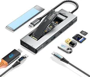 WRIARICH USB C Hub with SSD Enclosure, Laptop Docking Station with 4K HDMI, 100 W PD, USB-A 3.2 and USB-C 3.1, USB2.0, SD/TF Card Reader, 10Gbps M.2 NVME SATA SSD Enclosure for MacBook/USB-C Laptop WRIARICH USB C Hub with SSD Enclosure, Laptop Docking Station with 4K HDMI, 100 W PD, USB-A 3.2 and USB-C 3.1, USB2.0, SD/TF Card Reader, 10Gbps M.2 NVME SATA SSD Enclosure for MacBook/USB-C Laptop