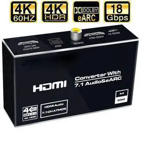 WRIARICH 4K@60HZ HDMI 2.0b Audio Extractor 18Gbps HDMI 2.0 ARC 7.1CH Support - HDCP 2.2 - EDID,Dolby Vision,HDR 10 Support Optical Toslink SPDIF 7.1Ch 3.5mm Audio Jack WRIARICH 4K@60HZ HDMI 2.0b Audio Extractor 18Gbps HDMI 2.0 ARC 7.1CH Support - HDCP 2.2 - EDID,Dolby Vision,HDR 10 Support Optical Toslink SPDIF 7.1Ch 3.5mm Audio Jack