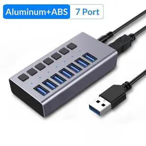 WRIARICH 7-Port USB 3.0 Hub with 7 Data Ports & Charging Port, Individual On/Off Switches and 12V/3A Adapter WRIARICH 7-Port USB 3.0 Hub with 7 Data Ports & Charging Port, Individual On/Off Switches and 12V/3A Adapter