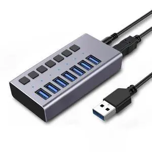 Powered USB Hub - 7 Ports 36W USB 3.0 Data Port, Aluminum Housing, Individual On/Off Switches, 12V/3A Power Adapter, 5Gbps High Speed, USB 3.0 Hub for Laptop, PC, Computer, Mobile HDD (HS082-7U) Powered USB Hub - 7 Ports 36W USB 3.0 Data Port, Aluminum Housing, Individual On/Off Switches, 12V/3A Power Adapter, 5Gbps High Speed, USB 3.0 Hub for Laptop, PC, Computer, Mobile HDD (HS082-7U)