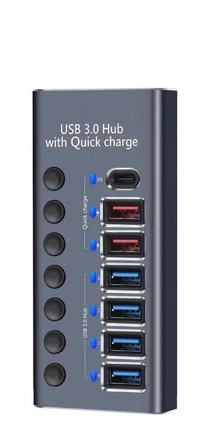 WRIARICH Aluminum Powered USB 3.0 USB C Hub, 4 USB 3.0 Data Transmission Ports + 2 Smart Charging Ports + 1 PD Charging Port with Individual On/Off Switches for MacBook, Mac Pro/Mini and More WRIARICH Aluminum Powered USB 3.0 USB C Hub, 4 USB 3.0 Data Transmission Ports + 2 Smart Charging Ports + 1 PD Charging Port with Individual On/Off Switches for MacBook, Mac Pro/Mini and More