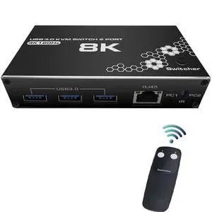 WRIARICH 8K USB HDMI KVM Switch 2 in 1 Out, 2 Computers 1 Monitor Share 1*rj45 Port, 3*USB3.0 Port, Keyboard Mouse Printer Switcher Switch WRIARICH 8K USB HDMI KVM Switch 2 in 1 Out, 2 Computers 1 Monitor Share 1*rj45 Port, 3*USB3.0 Port, Keyboard Mouse Printer Switcher Switch