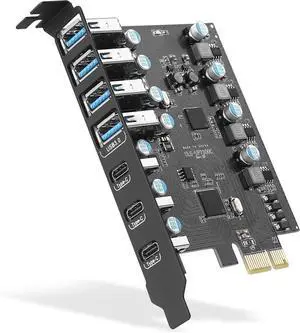 WRIARICH USB 3.0 PCI-e Expansion Card 7Port(3X USB C - 4X USB A), PCI-e to USB 3.0 HUB Adapter 5Gbps, Fits PCI Express x1, x4, x8 or x16 socket. WRIARICH USB 3.0 PCI-e Expansion Card 7Port(3X USB C - 4X USB A), PCI-e to USB 3.0 HUB Adapter 5Gbps, Fits PCI Express x1, x4, x8 or x16 socket.