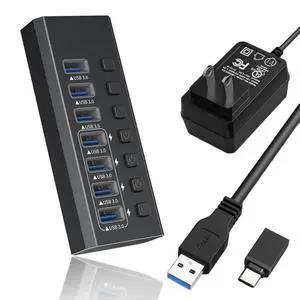 WRIARICH USB Hub 3.0 Powered, 7 Ports USB Data Hub Splitter with 4 Smart Charging Port and 12V Powered Adapter and ON/Off Switches for MacBook, Mac Pro/Mini, iMac, Surface Pro Laptop/PC WRIARICH USB Hub 3.0 Powered, 7 Ports USB Data Hub Splitter with 4 Smart Charging Port and 12V Powered Adapter and ON/Off Switches for MacBook, Mac Pro/Mini, iMac, Surface Pro Laptop/PC