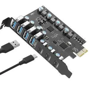 WRIARICH 7 Port PCIE Expansion Card, 7 Ports USB 3.0 5Gbps High Speed Transmission Stable Power USB 3.0 Front Expansion Card, 7 External USB3.0 Ports (3X USB C - 4X USB A) WRIARICH 7 Port PCIE Expansion Card, 7 Ports USB 3.0 5Gbps High Speed Transmission Stable Power USB 3.0 Front Expansion Card, 7 External USB3.0 Ports (3X USB C - 4X USB A)