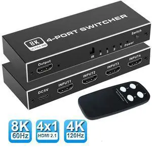 WRIARICH 8K HDMI 2.1 Switch,4 in 1 Out HDMI Switcher Box with IR Remote Control,4 Port HDMI 2.1 Switcher Selector Support for 8K@60Hz, 4K@120Hz,Compatible for Xbox,PS4/5,Laptop,Blue-ray Player WRIARICH 8K HDMI 2.1 Switch,4 in 1 Out HDMI Switcher Box with IR Remote Control,4 Port HDMI 2.1 Switcher Selector Support for 8K@60Hz, 4K@120Hz,Compatible for Xbox,PS4/5,Laptop,Blue-ray Player