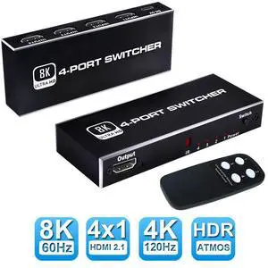 WRIARICH 4 in 1 Out HDMI 2.1 Switch, 8K High-Speed 48Gbps 4Port HDMI Switcher, Supports 8K@60Hz 4K@120Hz, Compatible for PS5/PS4 Projectors Monitor Blu-Ray Player Xbox (4 in 1) WRIARICH 4 in 1 Out HDMI 2.1 Switch, 8K High-Speed 48Gbps 4Port HDMI Switcher, Supports 8K@60Hz 4K@120Hz, Compatible for PS5/PS4 Projectors Monitor Blu-Ray Player Xbox (4 in 1)