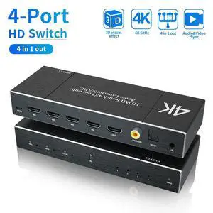 WRIARICH 4K 60Hz HDMI 2.0 Switch 4 Port with Audio Extractor and ARC, Support Coaxial3.5mm AUXOptical Audio Out, HDMI Splitter with Remote Support HDR, HDCP2.2, 3D,18Gbps, Dolby Vision , OZQ7 WRIARICH 4K 60Hz HDMI 2.0 Switch 4 Port with Audio Extractor and ARC, Support Coaxial3.5mm AUXOptical Audio Out, HDMI Splitter with Remote Support HDR, HDCP2.2, 3D,18Gbps, Dolby Vision , OZQ7