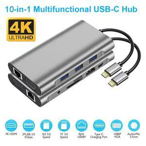 USB C Hub,LUOM 10 in 1 USB C Adapter with Gigabit Ethernet Port, PD Type C Charging Port, 4K HDMI, VGA, SD TF Card Reader, 3 USB Ports and Audio Mic Port Compatible for MacBook, ChromeBook More USB C Hub,LUOM 10 in 1 USB C Adapter with Gigabit Ethernet Port, PD Type C Charging Port, 4K HDMI, VGA, SD TF Card Reader, 3 USB Ports and Audio Mic Port Compatible for MacBook, ChromeBook More