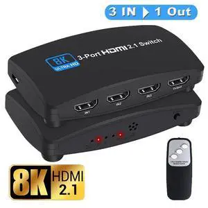 WRIARICH 3-Port 8K HDMI Switch, HDMI 2.1 Switcher 4K 120Hz HDR10, 8K 60Hz UHD, HDMI Switch 3 in 1 Out, Power Adapter and Remote Included (OZ8Q3) WRIARICH 3-Port 8K HDMI Switch, HDMI 2.1 Switcher 4K 120Hz HDR10, 8K 60Hz UHD, HDMI Switch 3 in 1 Out, Power Adapter and Remote Included (OZ8Q3)