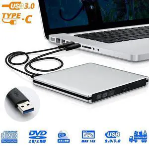 Aluminum External CD DVD Drive, CD ROM Drive, Type C USB 3.0 External CD DVD Player Burner Writer Rewriter USB 3.0 for Laptop/Desktops with Mac 10 OS Windows/Vista/7/8.1/10 Linux System, Silver Aluminum External CD DVD Drive, CD ROM Drive, Type C USB 3.0 External CD DVD Player Burner Writer Rewriter USB 3.0 for Laptop/Desktops with Mac 10 OS Windows/Vista/7/8.1/10 Linux System, Silver