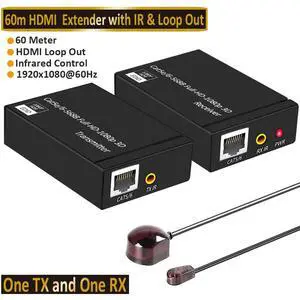 HDMI Extender Kit, 60 Meter HDMI Extender Via Single RJ45 Cat6e Ethernet Cable Transmit Up to 60M, Support 1080p, 3D, HDCP, with EDID Management and Loop Out Function (Transmitter and Receiver) HDMI Extender Kit, 60 Meter HDMI Extender Via Single RJ45 Cat6e Ethernet Cable Transmit Up to 60M, Support 1080p, 3D, HDCP, with EDID Management and Loop Out Function (Transmitter and Receiver)