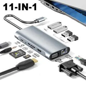 WRIARICH Aluminum 11 in 1 USB C Hub, Multiport USB Splitter Expand with 4 USB Port & TF/SD Card Reader, HDMI,100W PD, VGA, Gigabit, Audio for MacBook Pro Air, for iPad Pro Laptop and More Devices WRIARICH Aluminum 11 in 1 USB C Hub, Multiport USB Splitter Expand with 4 USB Port & TF/SD Card Reader, HDMI,100W PD, VGA, Gigabit, Audio for MacBook Pro Air, for iPad Pro Laptop and More Devices