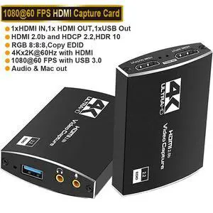 WRIARICH HDMI to USB3.0/Type-C Video Capture Card with Mic & 3.5mm Audio HD 4K@60Hz Video 1080P 60fps Board Game Record For Live Streaming Video Recording WRIARICH HDMI to USB3.0/Type-C Video Capture Card with Mic & 3.5mm Audio HD 4K@60Hz Video 1080P 60fps Board Game Record For Live Streaming Video Recording