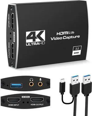 WRIARICH 4K@60Hz HDMI-Compatible Video Capture Card Live Recording Box 4K HDMI to USB3.0/Type-C Video Card with Mic & 3.5mm Audio for Game Live Streaming for PS4 Computer Phones WRIARICH 4K@60Hz HDMI-Compatible Video Capture Card Live Recording Box 4K HDMI to USB3.0/Type-C Video Card with Mic & 3.5mm Audio for Game Live Streaming for PS4 Computer Phones